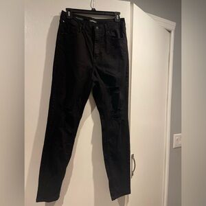 High waisted distressed jeans